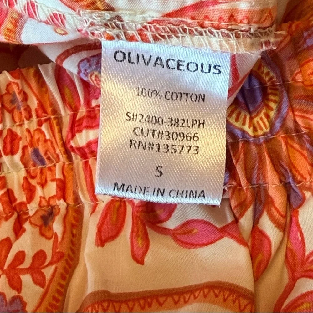Olivaceous boho print orange wide leg pull up elastic waist cotton pants, sz S